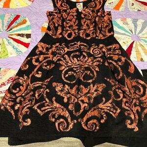 Anthropologie Black Dress with Copper Floral Scrolls